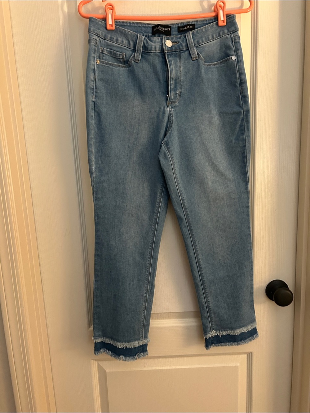Susan Graver Light Blue Cropped Jeans with Frayed Hem